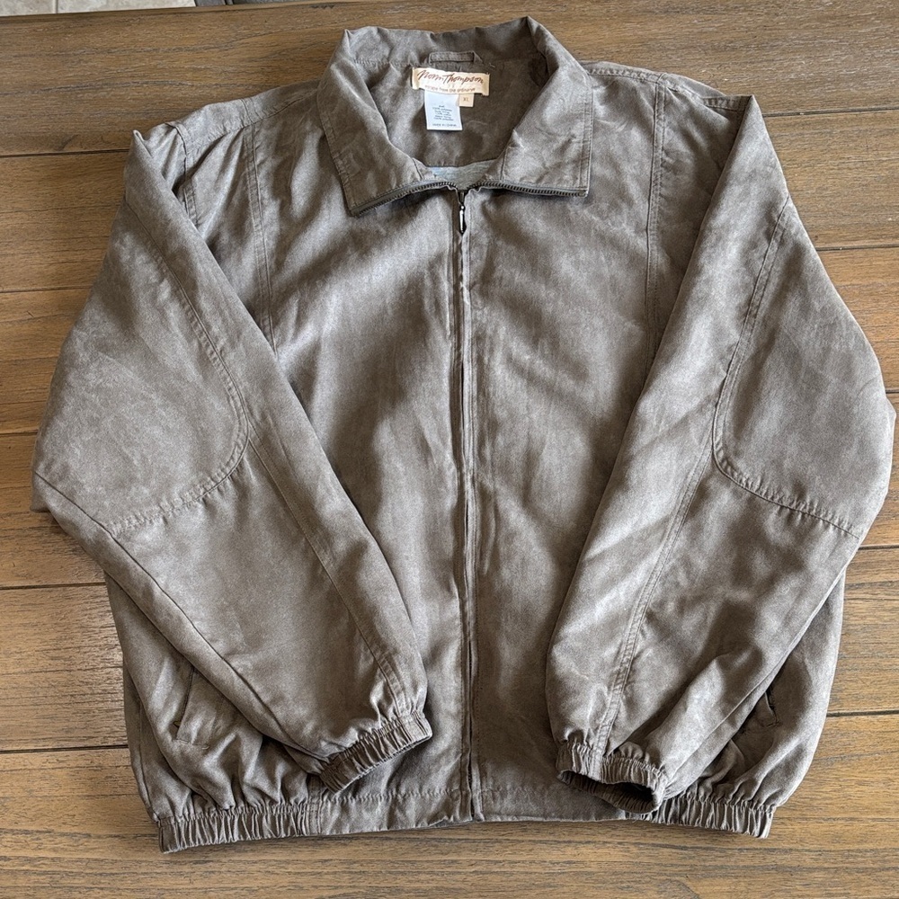Vintage 90s Norm Thompson Faux Suede Bomber Jacket - Taupe - Size XL - Picture 6 of 11